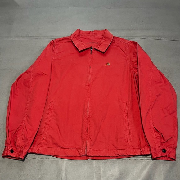 ORVIS Men Red Jacket Zip Cotton Fly Fishing Logo Salmon Harrington Red-M-3144 - Picture 1 of 8